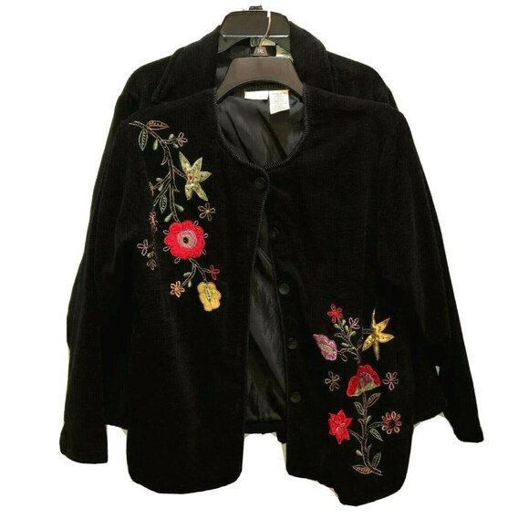White Stag Jackets & Blazers - 2 White Stag Medium Black Embroidered Velour Coat
